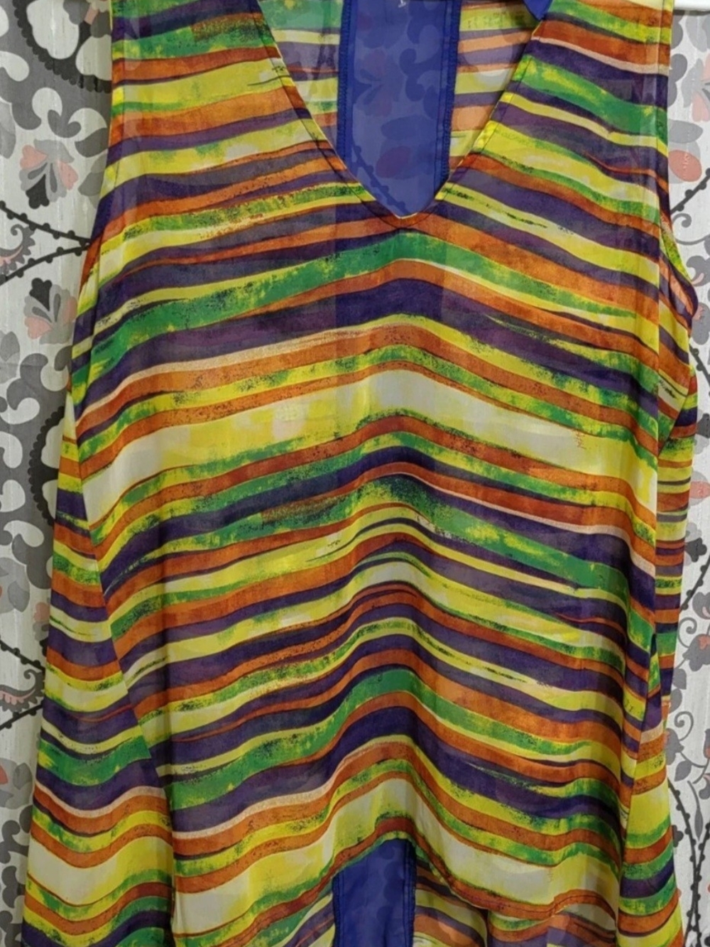 Potter's Pot Women's Hi-Lo Sheer Striped Sleeveless Tunic Colorful Sz Medium